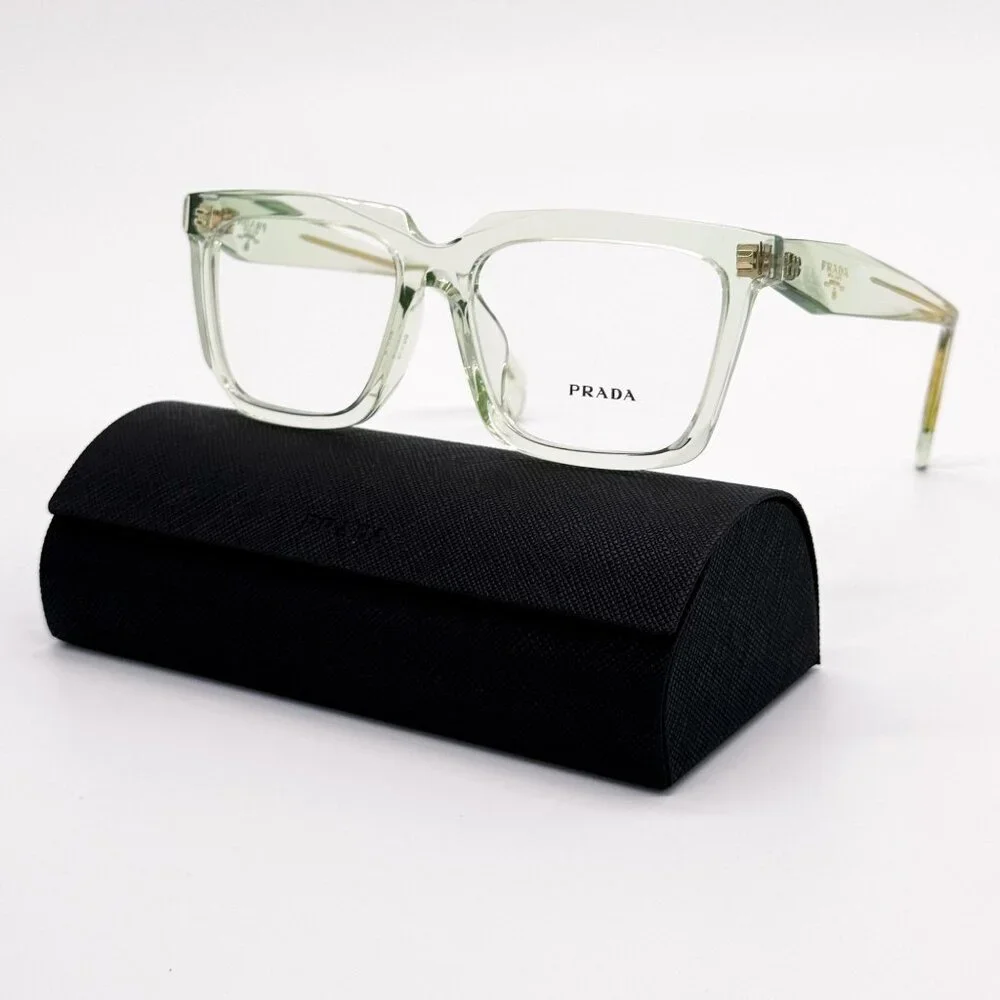 NEW PRADA EYEGLASSES PRA19VF 14R1O1, PR A19VF 14R1O1 TRANSPARENT MINT WOMEN